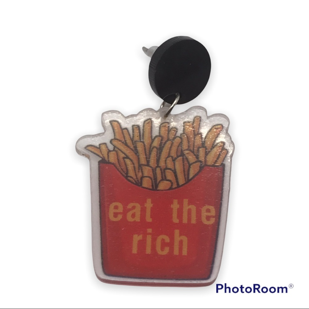 Eat the Rich French Fries Acrylic Earrings new - Picture 2 of 3